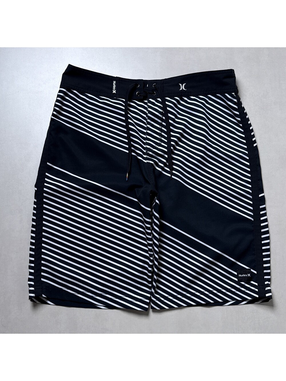 Hurley Board Shorts Black White Striped Swim Trunks Men's